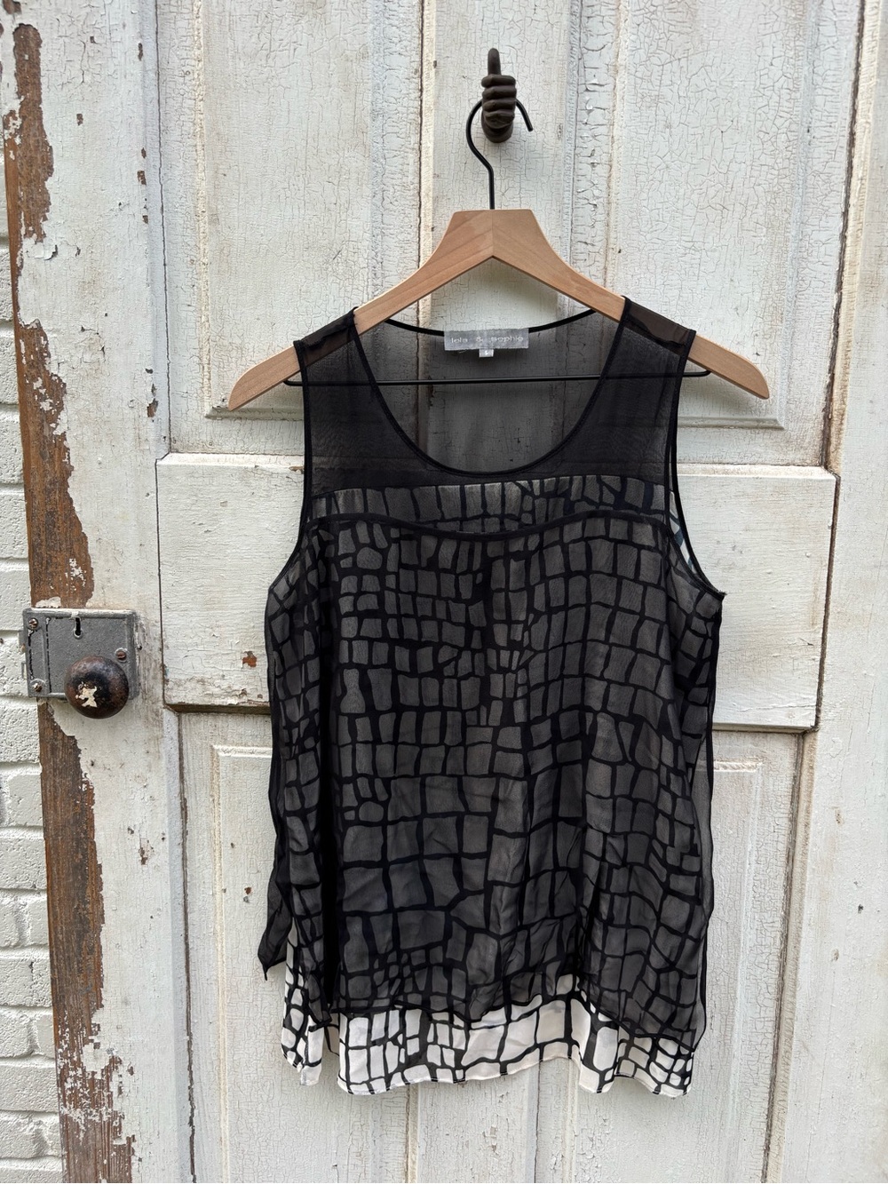 Lola & Sophie Black Sheer Geo-Print Layered Tank